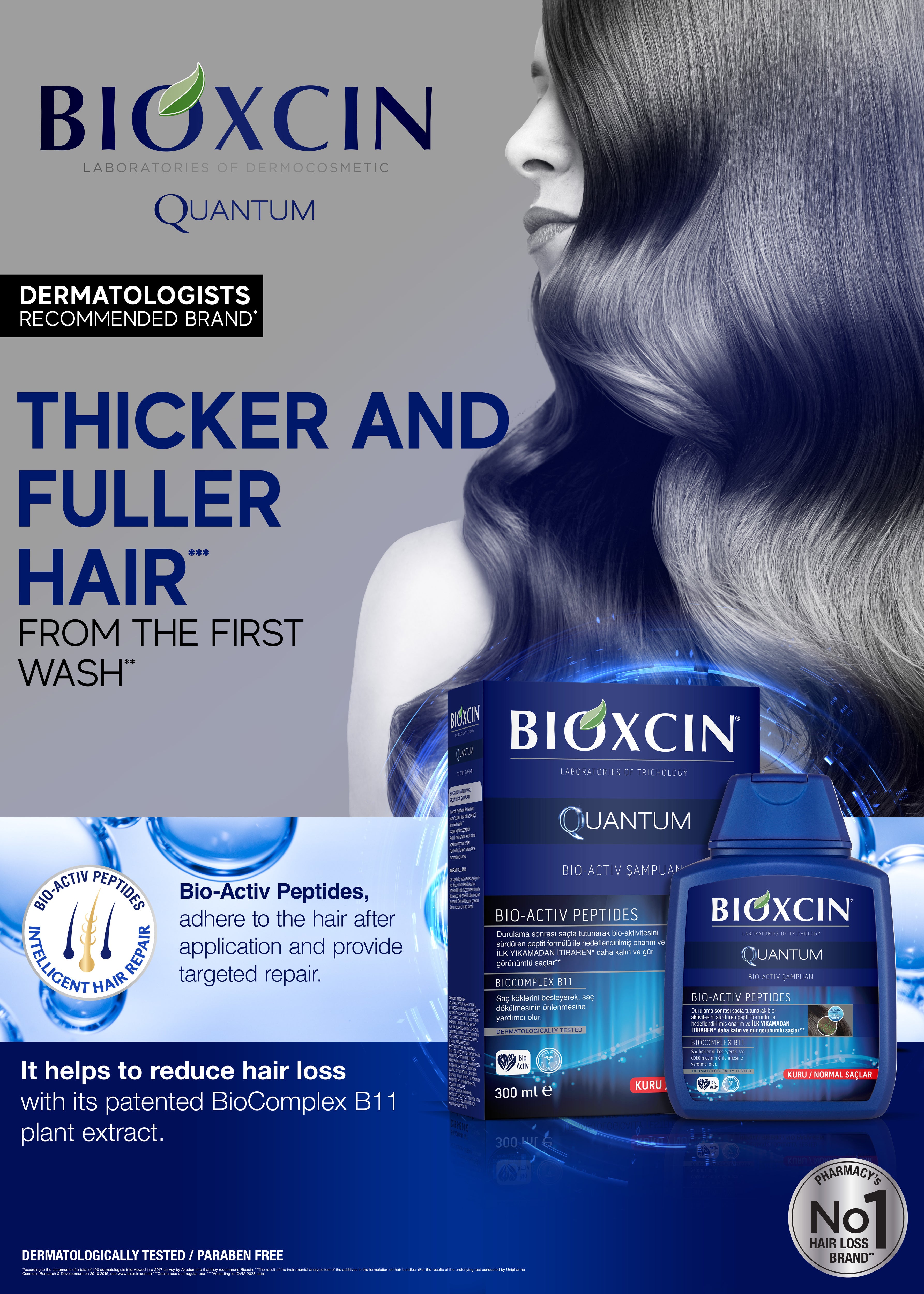 Pack de 3 shampoings Bioxcin Quantum - Cheveux secs et normaux - 3 x 300 ml