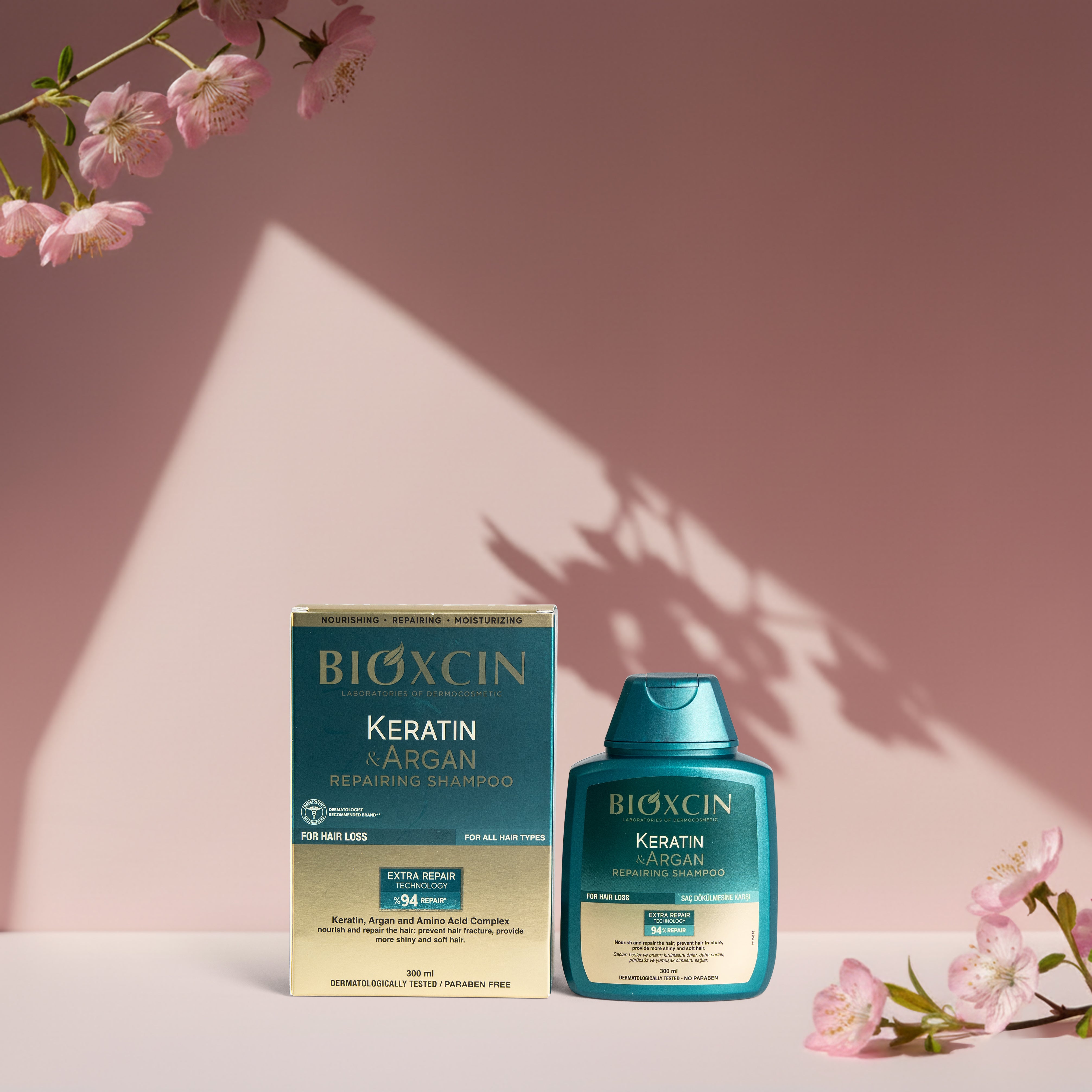 Bioxcin Kératine & Argan Shampoing - Cheveux abîmés et secs - 300 ml