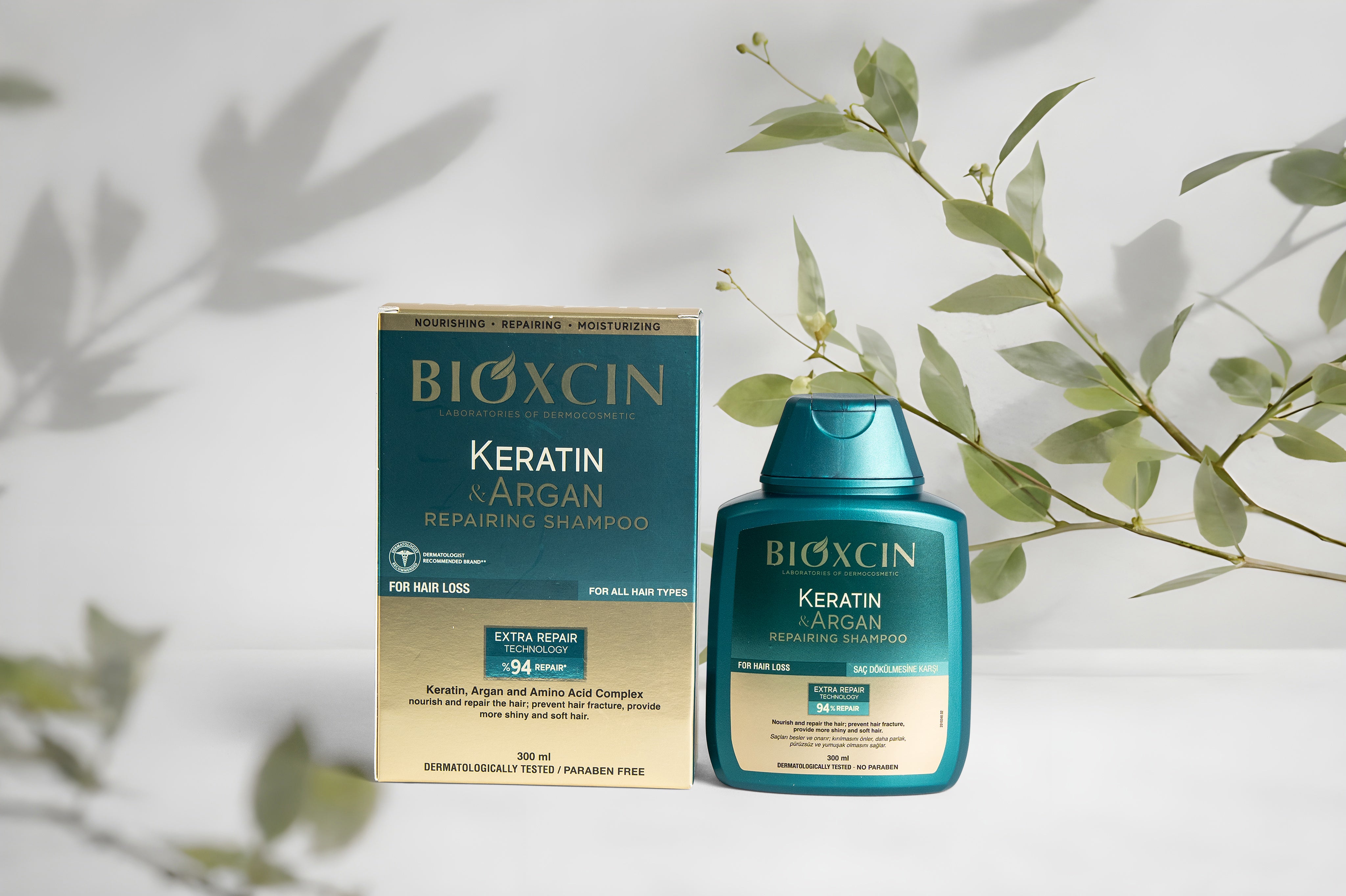 Bioxcin Kératine & Argan Shampoing - Cheveux abîmés et secs - 300 ml