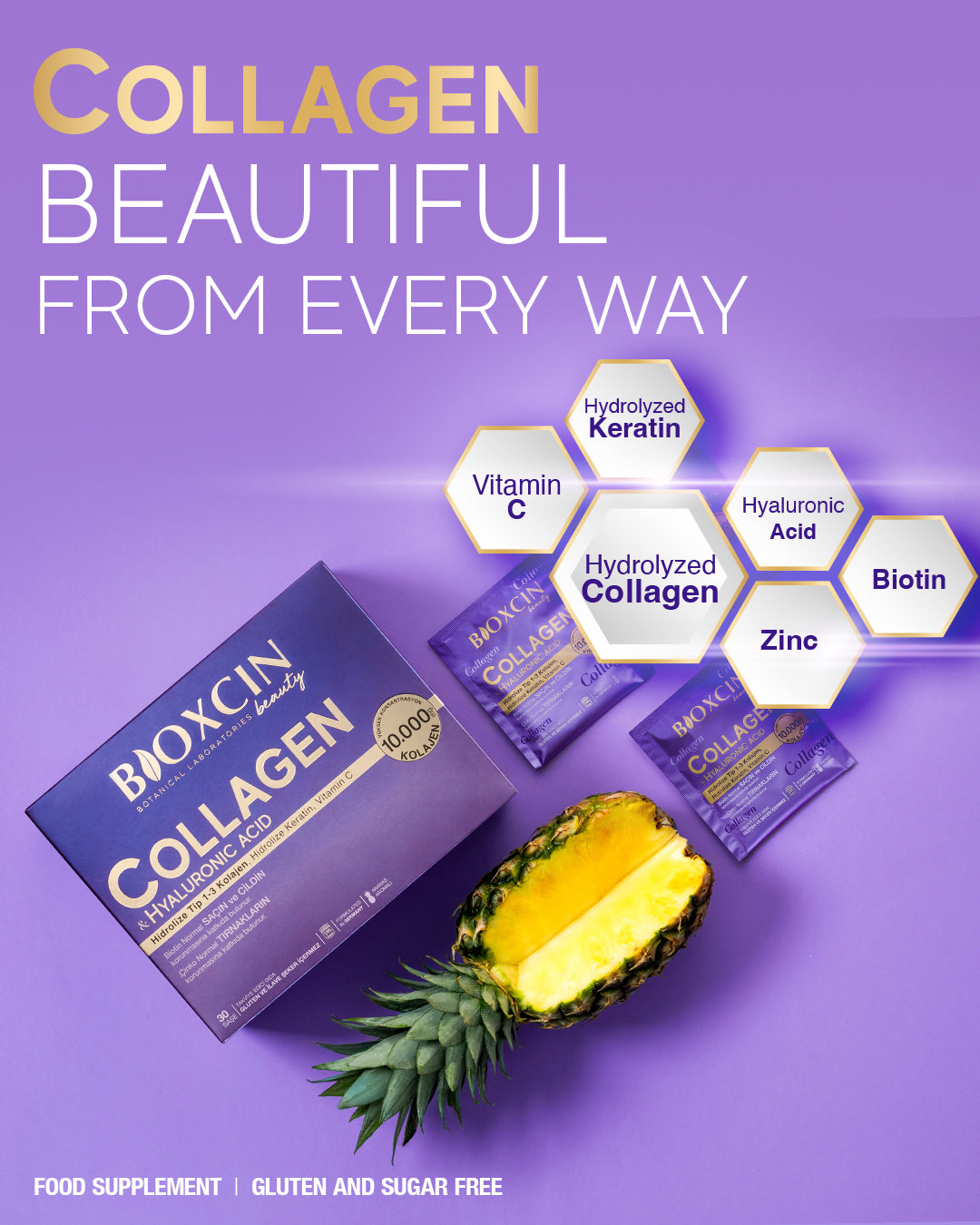 Bioxcin Beauty Collageen Poeder Ananassmaak – 30 Sachets