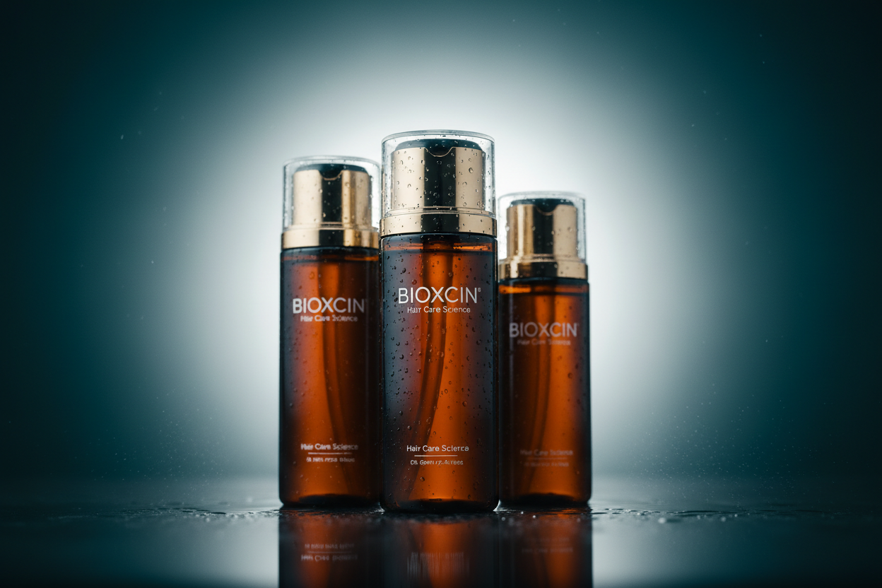 create a better more professional and mesmerizing image that shows bioxcin shampoo products with good lighting.